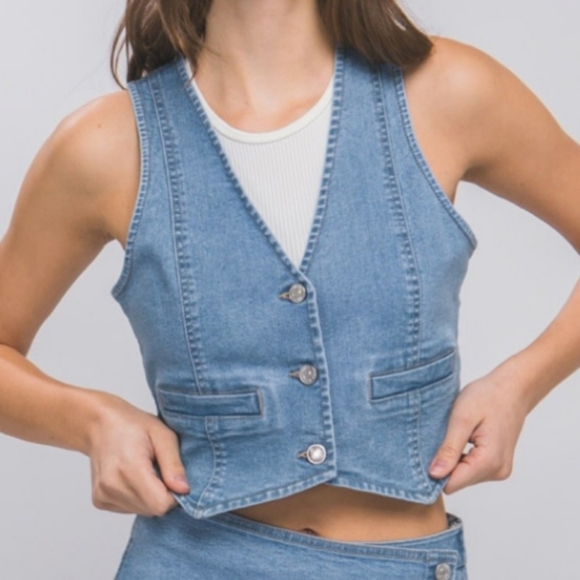 #472 🛑36 S,M,L  Fabulous BOHO Jeans Buttoned Vest Top  Jacket - Picture 3 of 7